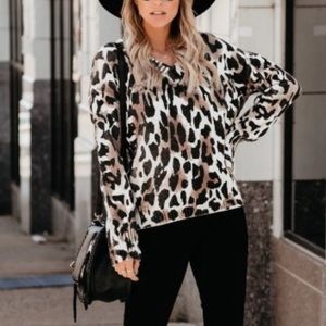 Vici Distressed Leopard V-Neck Sweater